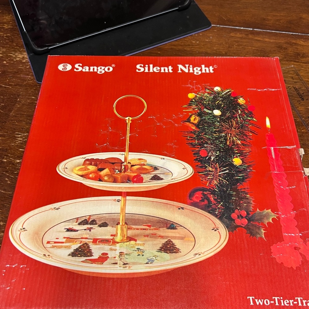 Vintage Sango Silent Night two tier serving tray
